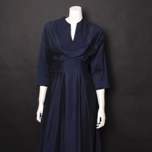 50's Dark Blue Cocktail Dinner Evening Dress - Picture 1 of 8